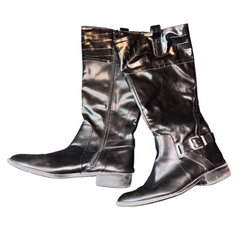 St. John's Bay Women's Knee High Riding Boots Black Side Zip Buckle 8.5M Roslyn